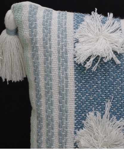 Accent Pillow with Large Poms and Corner Tassels 14" x 20" with Insert
