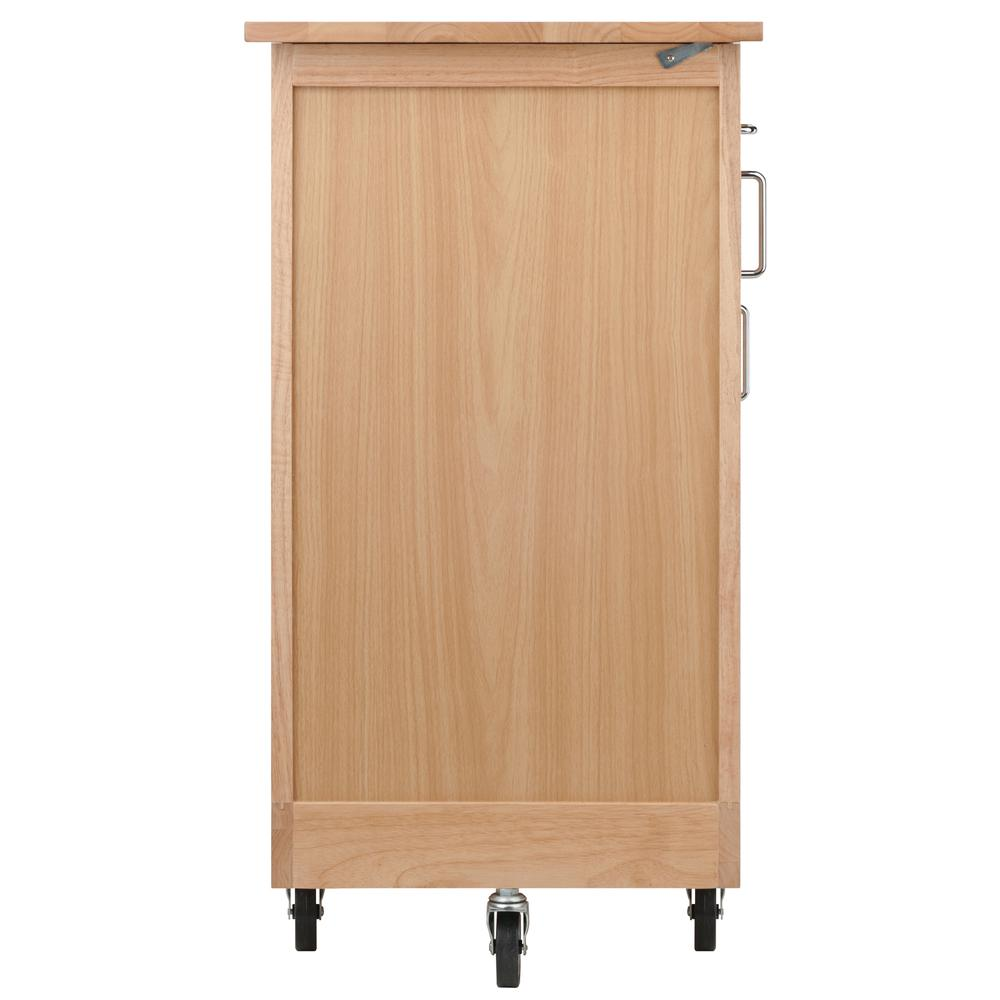 a wooden cabinet with wheels