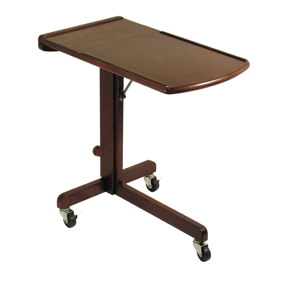 a wooden table on wheels