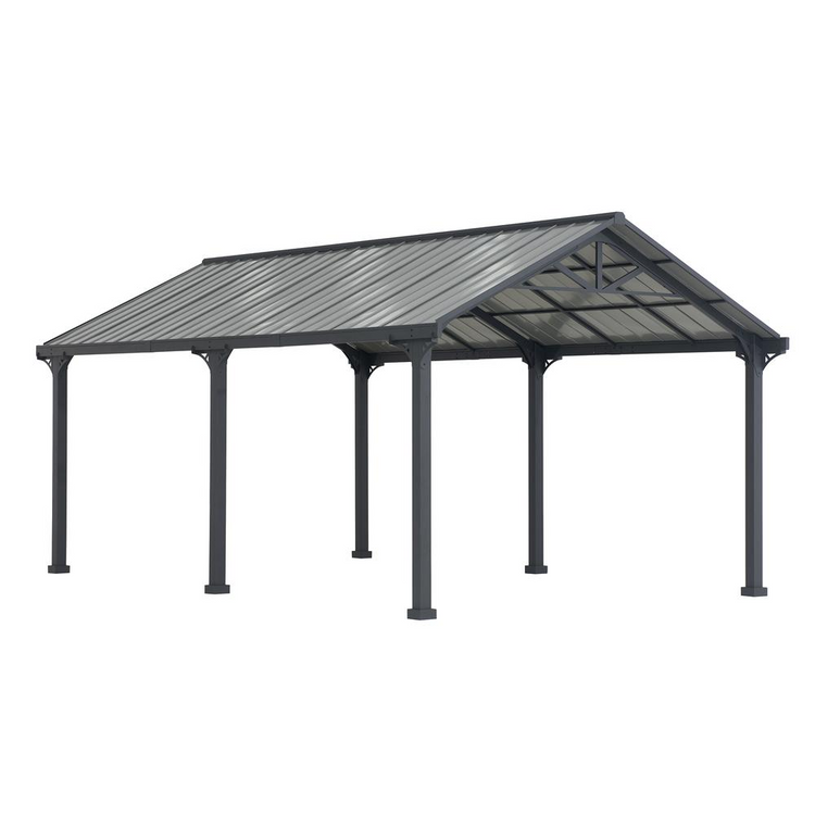 a grey metal covered patio