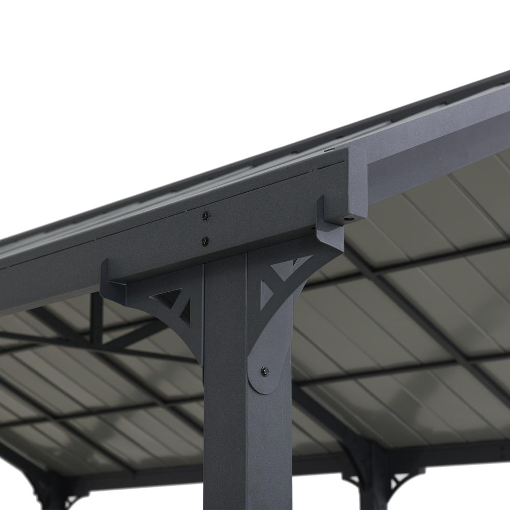 a metal structure with a roof