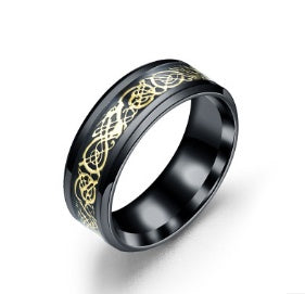 a black ring with gold design