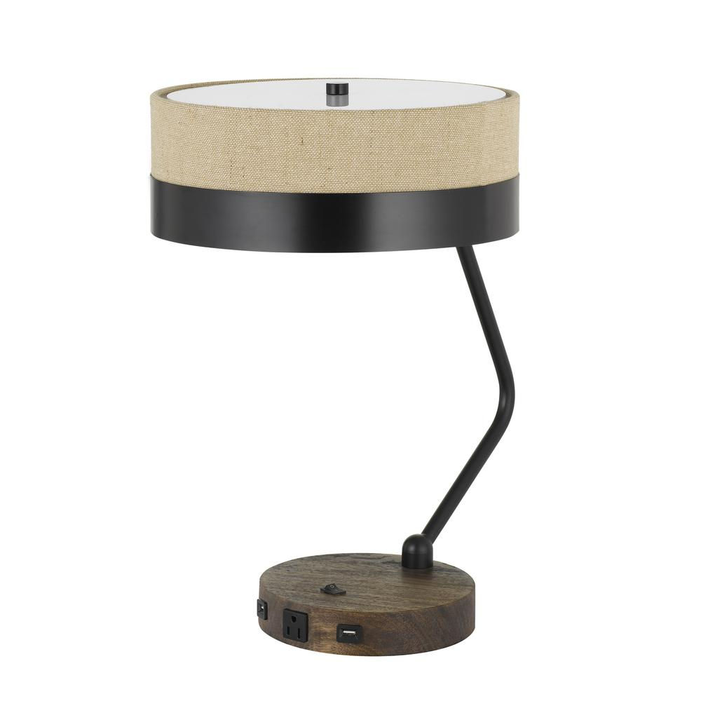 a table lamp with a white shade
