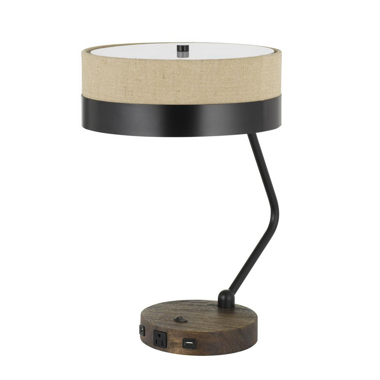 a table lamp with a white shade