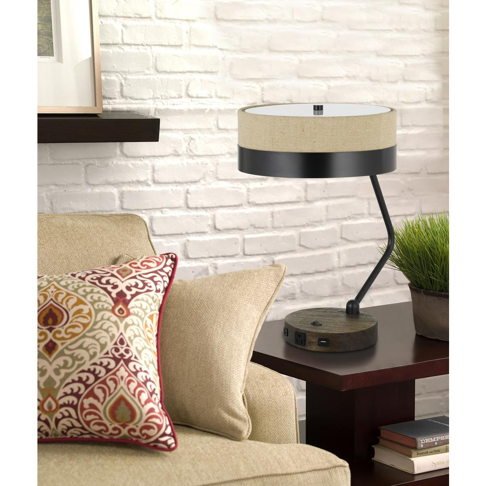 60W X 2 Parson Metal/Wood Desk Lamp With Metal/Fabric Shade With 2 Usb Ports
