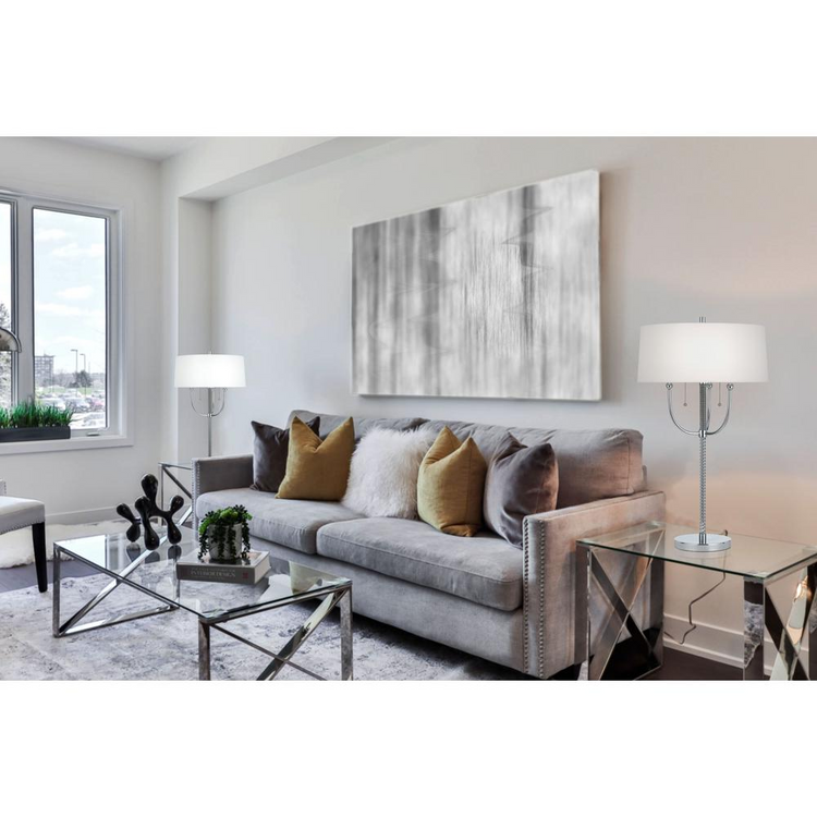 a living room with a couch and a table