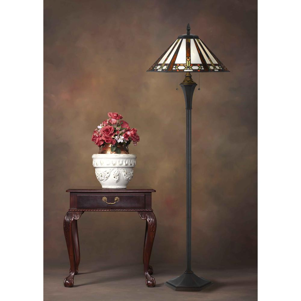 a lamp next to a table