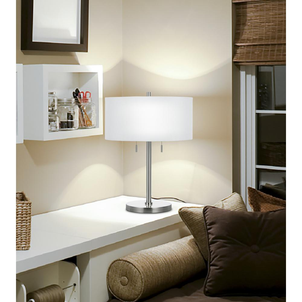 a lamp on a shelf in a room