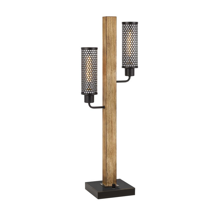 a wood and metal lamp