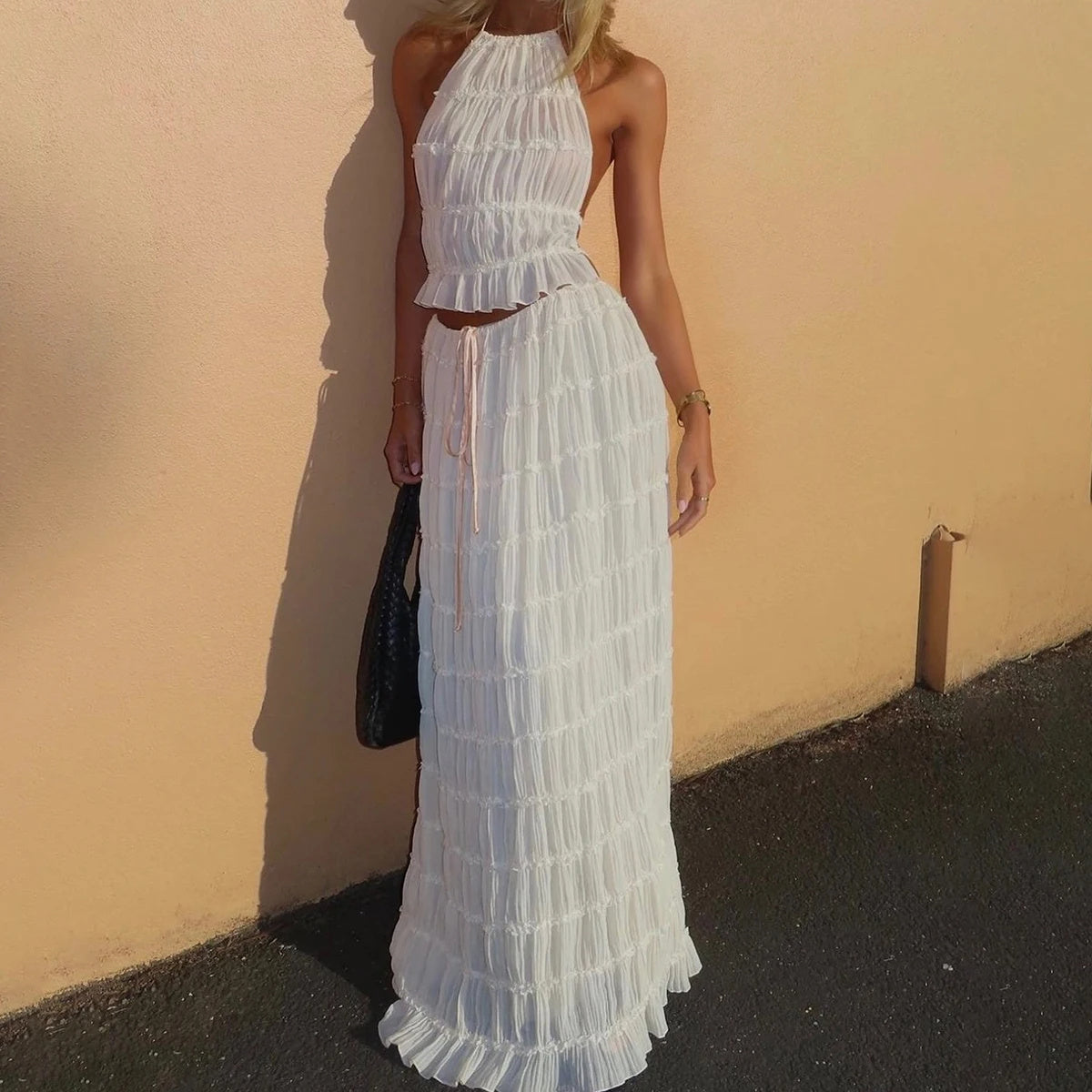 a woman in a white dress