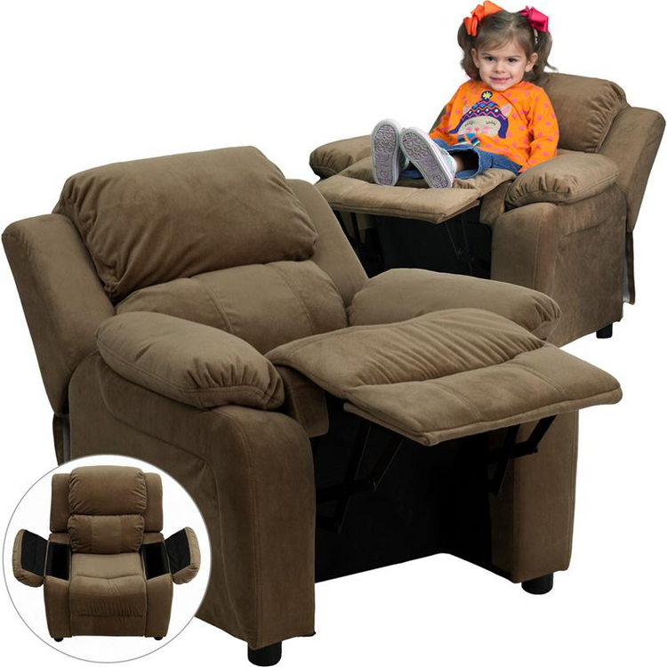 a child sitting in a recliner chair