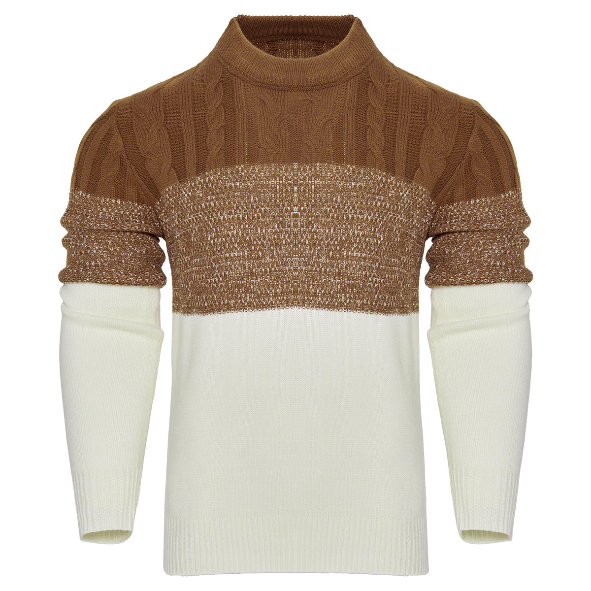 a brown and white sweater