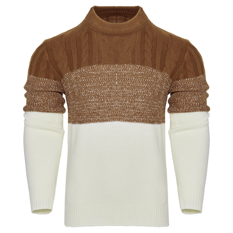 a brown and white sweater
