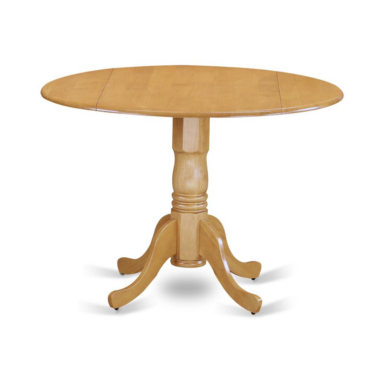 a round wooden table with a white background