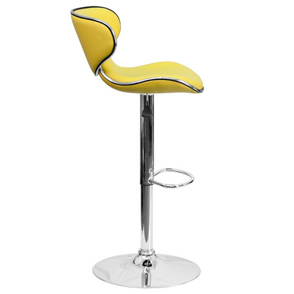 Cozy Mid-Back Yellow Vinyl Adjustable Height Barstool with Chrome Base