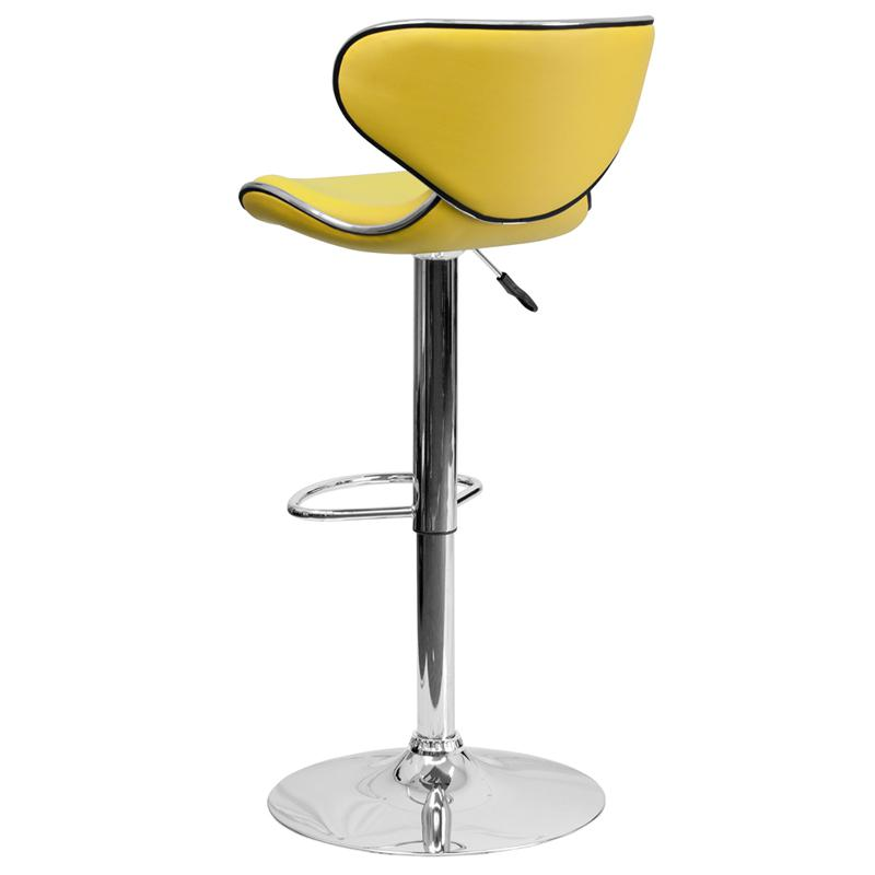 Cozy Mid-Back Yellow Vinyl Adjustable Height Barstool with Chrome Base