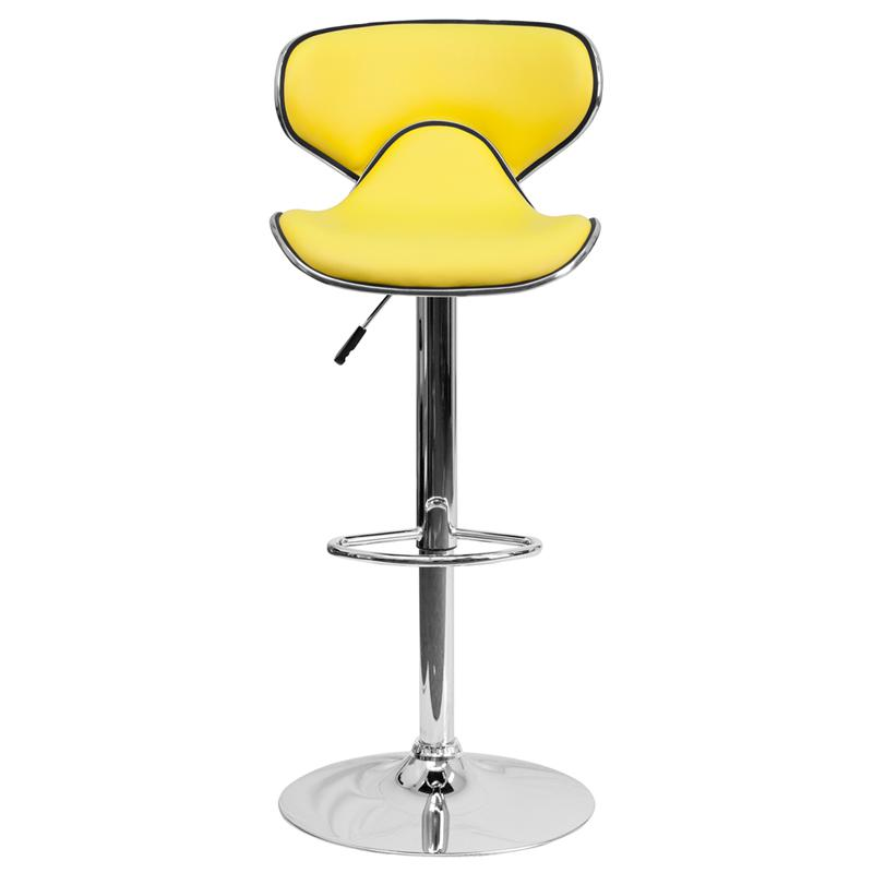 Cozy Mid-Back Yellow Vinyl Adjustable Height Barstool with Chrome Base