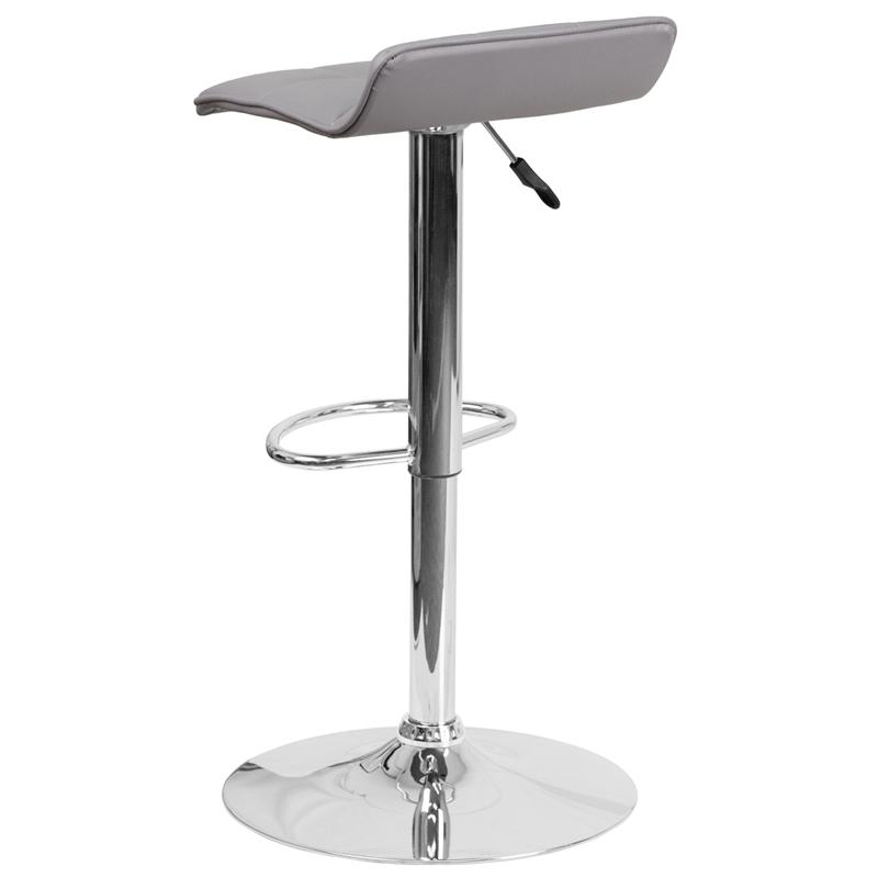 Gray Vinyl Adjustable Height Barstool with Quilted Wave Seat and Chrome Base
