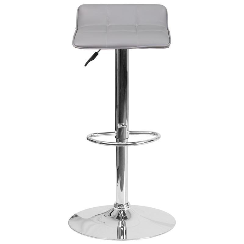 Gray Vinyl Adjustable Height Barstool with Quilted Wave Seat and Chrome Base