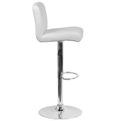 White Vinyl Adjustable Height Barstool with Rolled Seat and Chrome Base