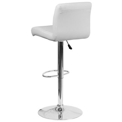 White Vinyl Adjustable Height Barstool with Rolled Seat and Chrome Base