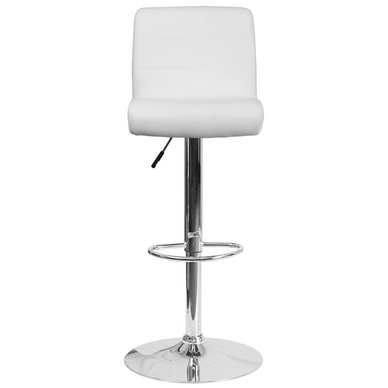 White Vinyl Adjustable Height Barstool with Rolled Seat and Chrome Base