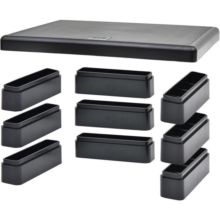 a black plastic drawer with several compartments