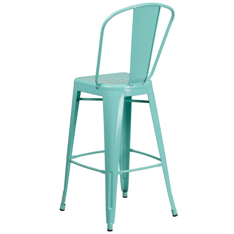 30" High Mint Green Metal Indoor-Outdoor Barstool with Back