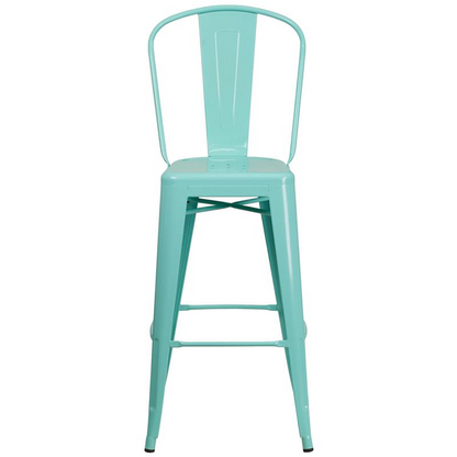 30" High Mint Green Metal Indoor-Outdoor Barstool with Back