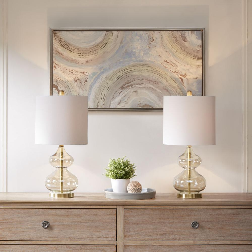 a table with lamps on it