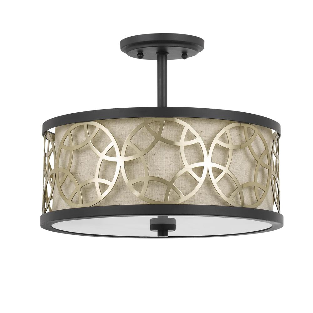 a light fixture with a white shade