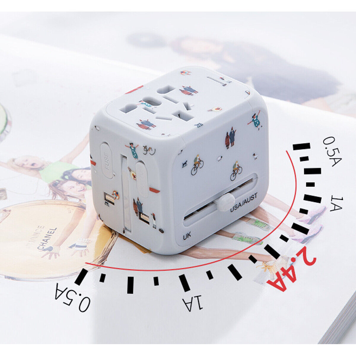 a white cube with different designs on it