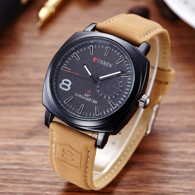 a watch with a leather band