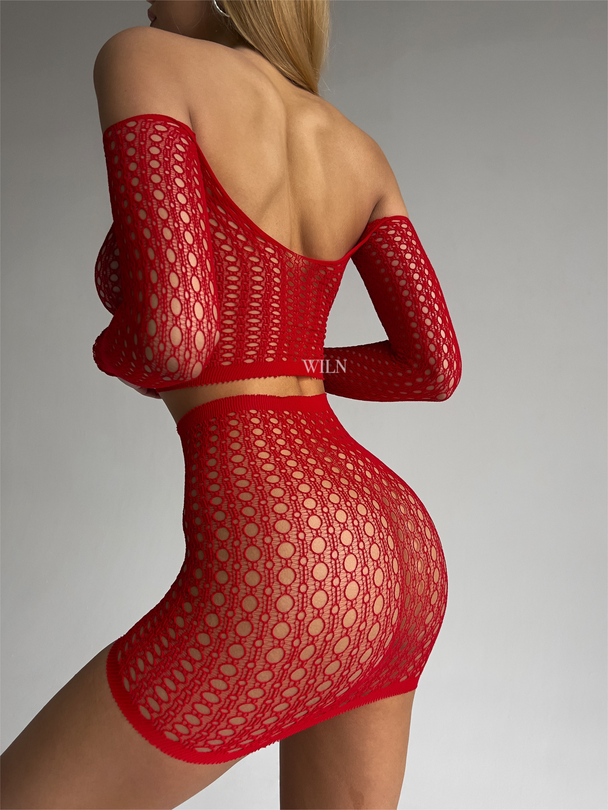 a woman in a red dress