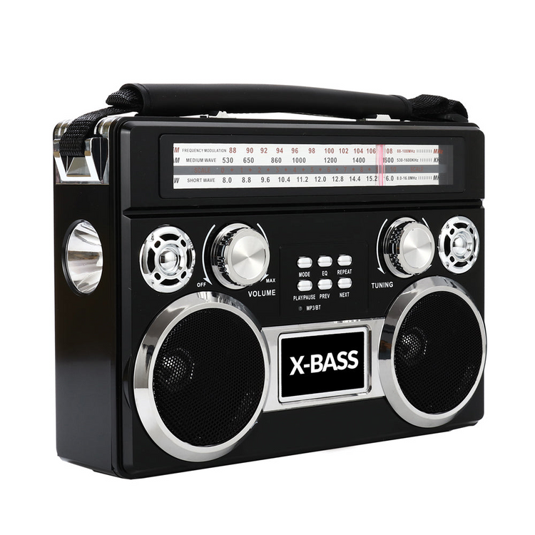 a black and silver radio