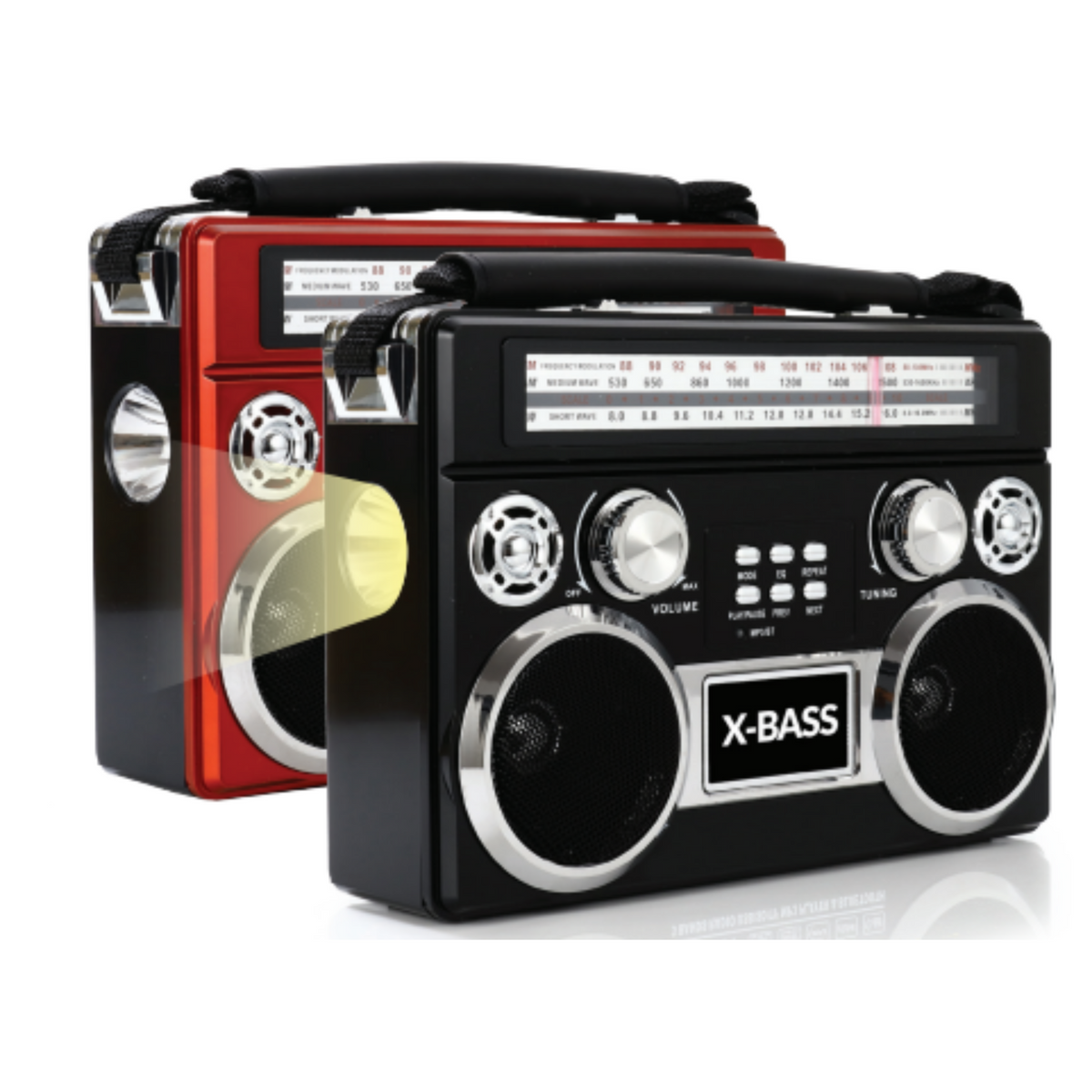 a red and black radio