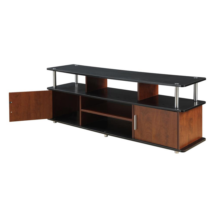 a black and wood entertainment center