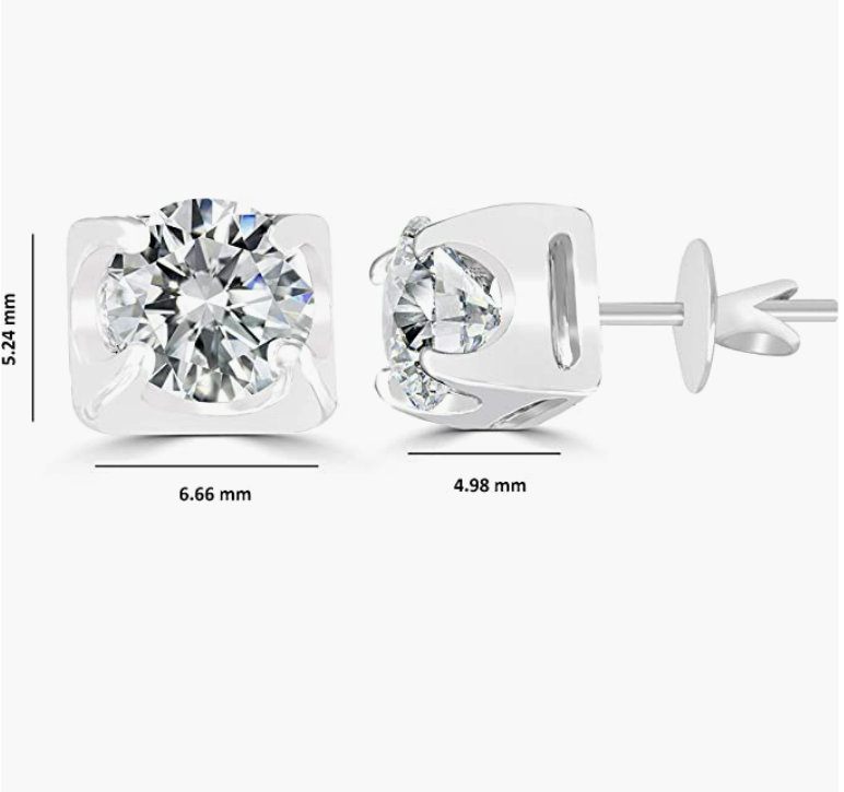 Sterling Silver Earrings 5mm 0.79 Carat Moissanite for Women