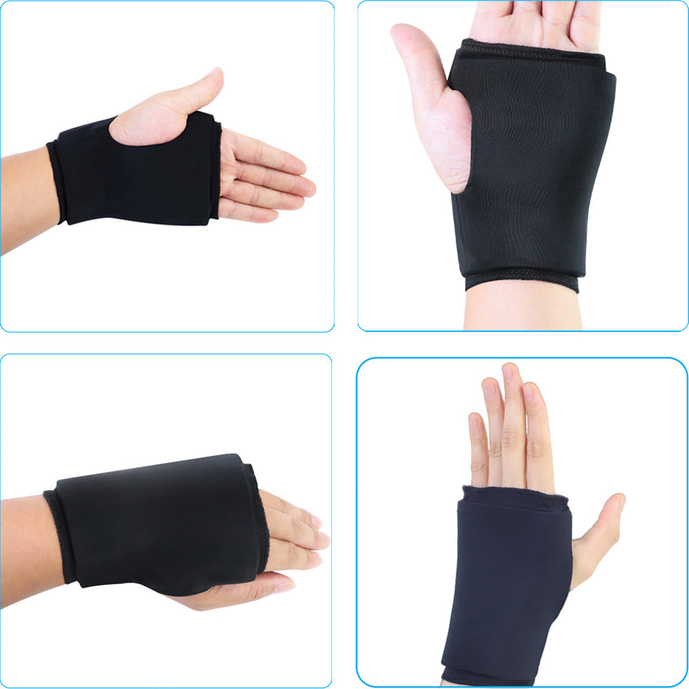 a collage of a hand wearing a black glove