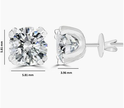 Moissanite Stud Earrings in 925 Sterling Silver 5mm, 0.78 CT