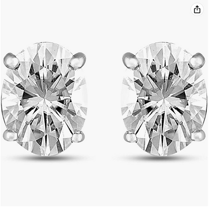 Brilliant Oval 86 mm 2.63 Carat Moissanite 14 kt White Gold Earrings for Women