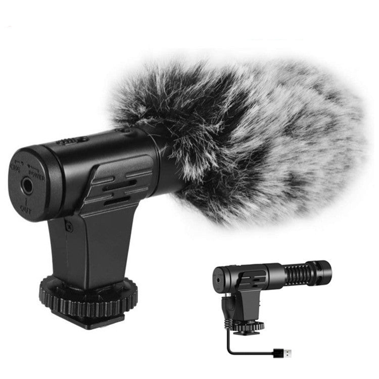 a microphone with a fluffy feather