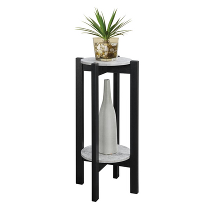 Newport Deluxe 2 Tier Plant Stand Faux Cement/Black