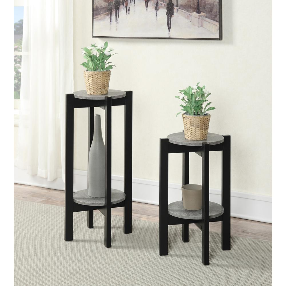 two tables with plants on them