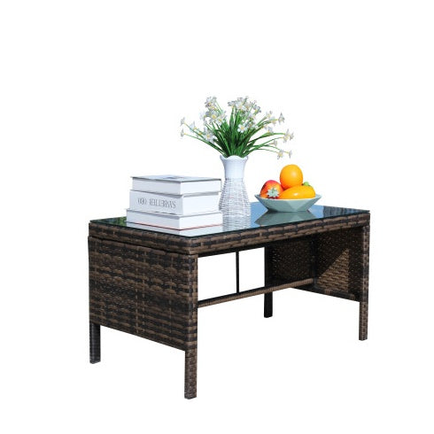 Outdoor Patio Furniture 1 Coffee Table With Clear Tempered Glass