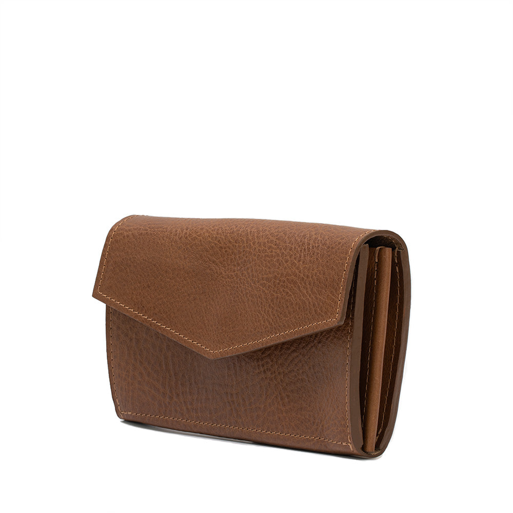 a brown leather wallet with a pocket