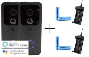 a black camera with two cameras and batteries