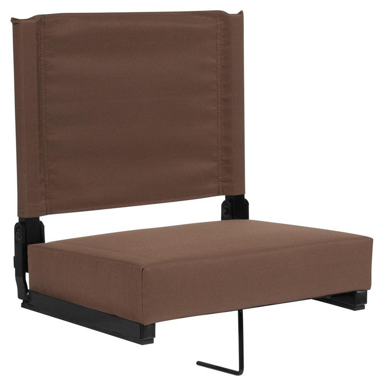 a brown seat with a black frame