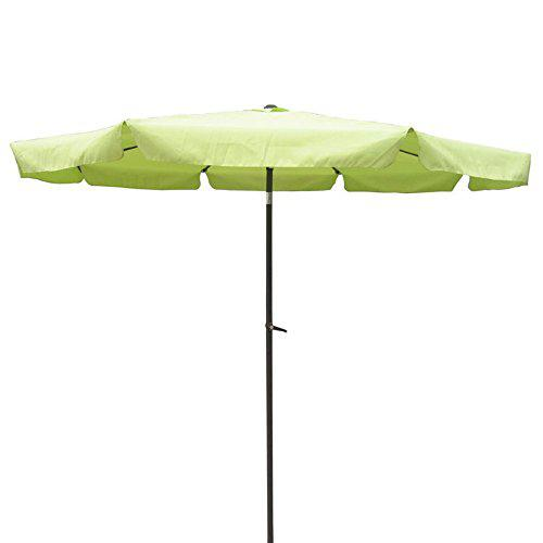 a green umbrella on a stand