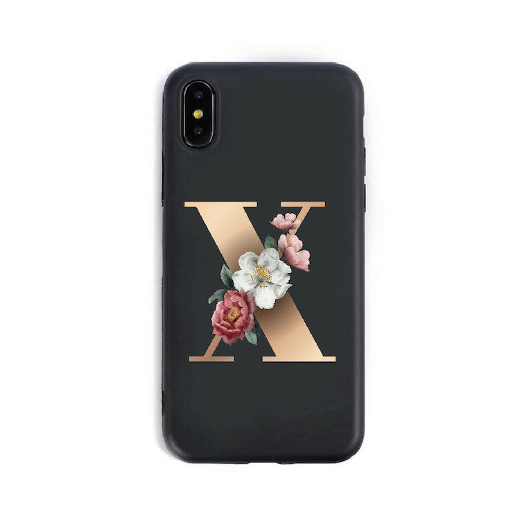 a black phone case with a letter x
